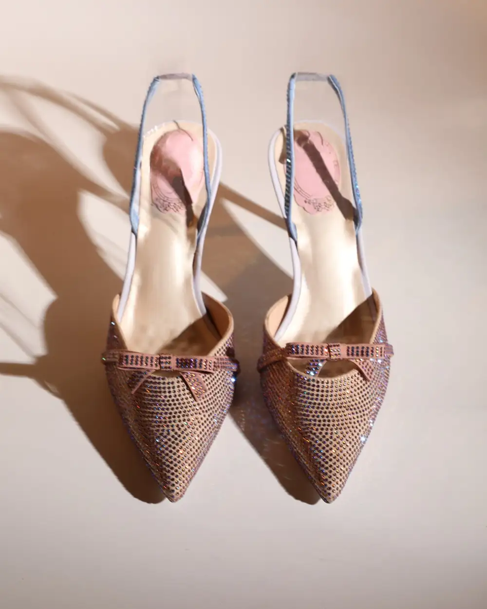 Bow Rhinestone Slingback Pumps in Champagne