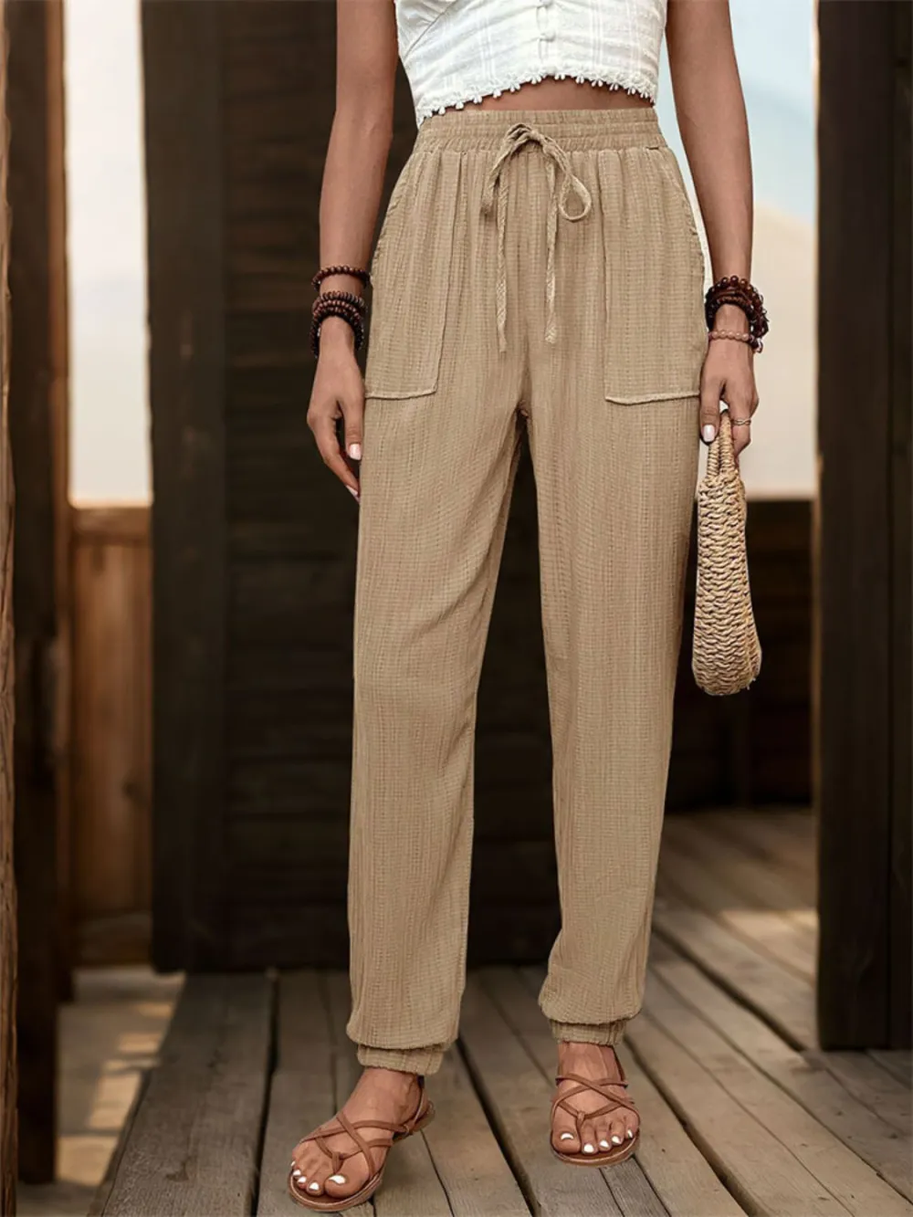 High-Waist Pocketed Jogger Pants