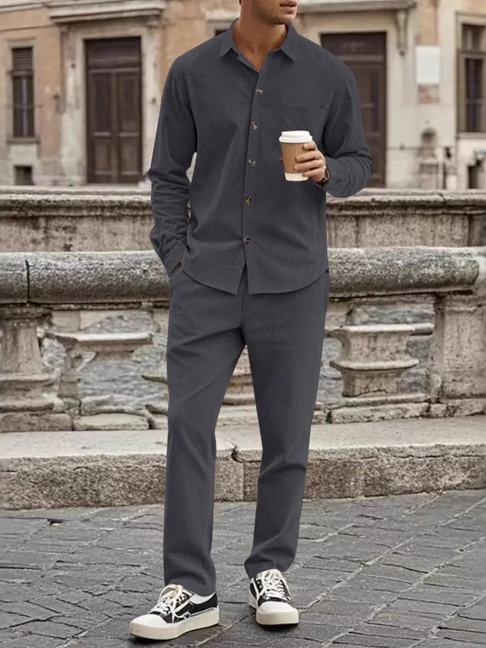 Men's Full Size Button Up Long Sleeve Shirt