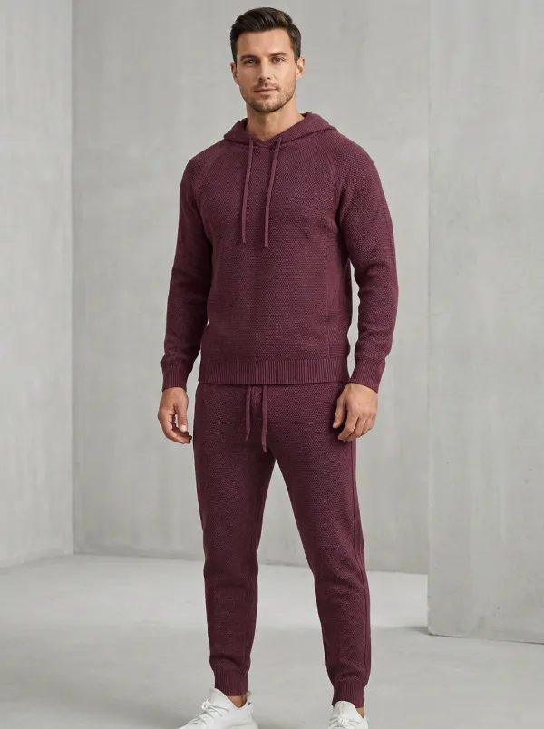 Hooded Textured-Knit Minimal Men's Knit Hoodie Jogger Set