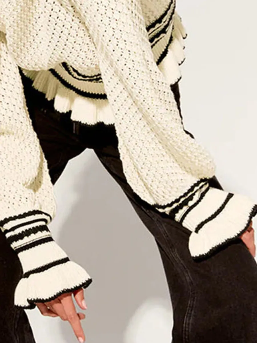 RUFFLED ROUND NECK KNIT TOP