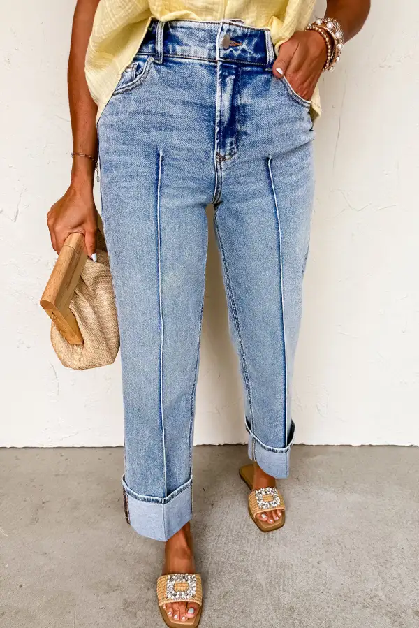 Denim Hem High Neck High Waist Jeans