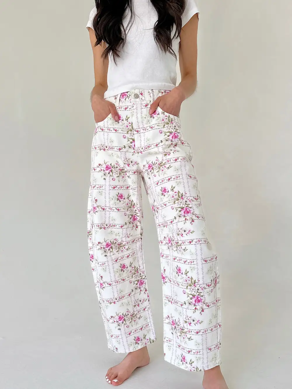 Floral Barrel Leg Pants