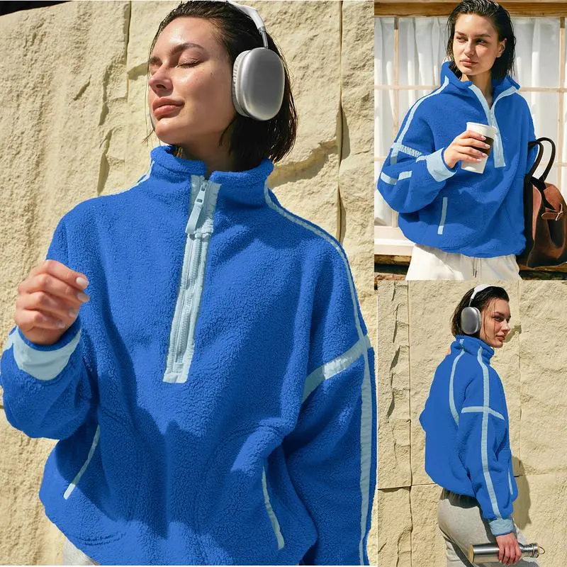 Women’s Half Zip Sherpa Fleece Pullover Soft Oversized Sweatshirt