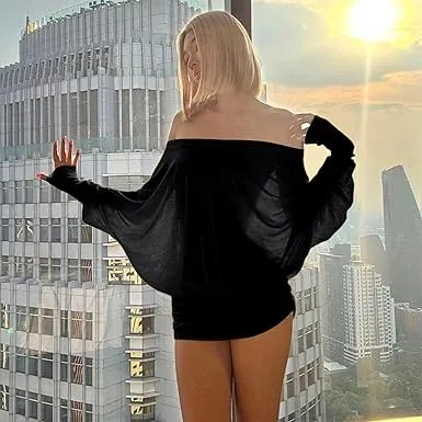 Women's Solid Off The Shoulder Sheer Ruched Dress, Fashion Casual Long Sleeve Mini Dress for Party Club Holiday, Women Dress for Spring & Fall