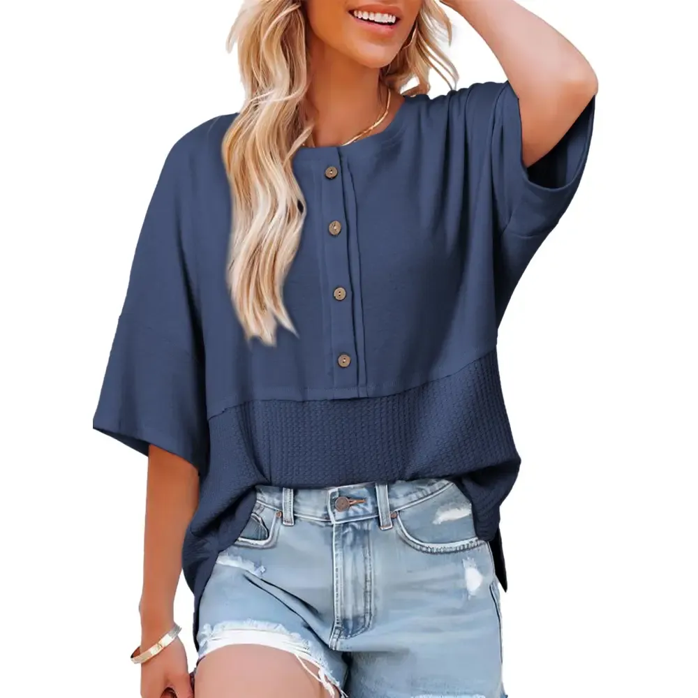 Women's Waffle Knit Button Down Top