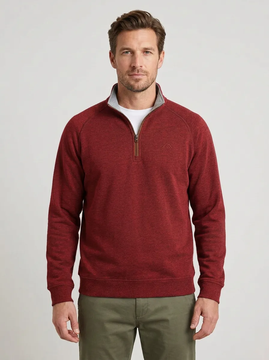 Men's Classic Contrast-Trim Textured Raglan Embroidered Emblem Quarter-Zip Sweatshirt