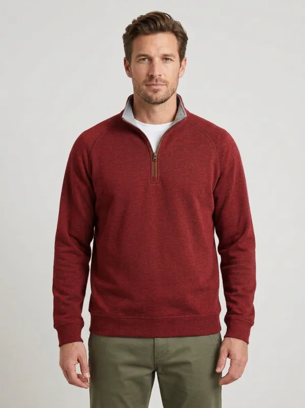 Men's Classic Contrast-Trim Textured Raglan Embroidered Emblem Quarter-Zip Sweatshirt