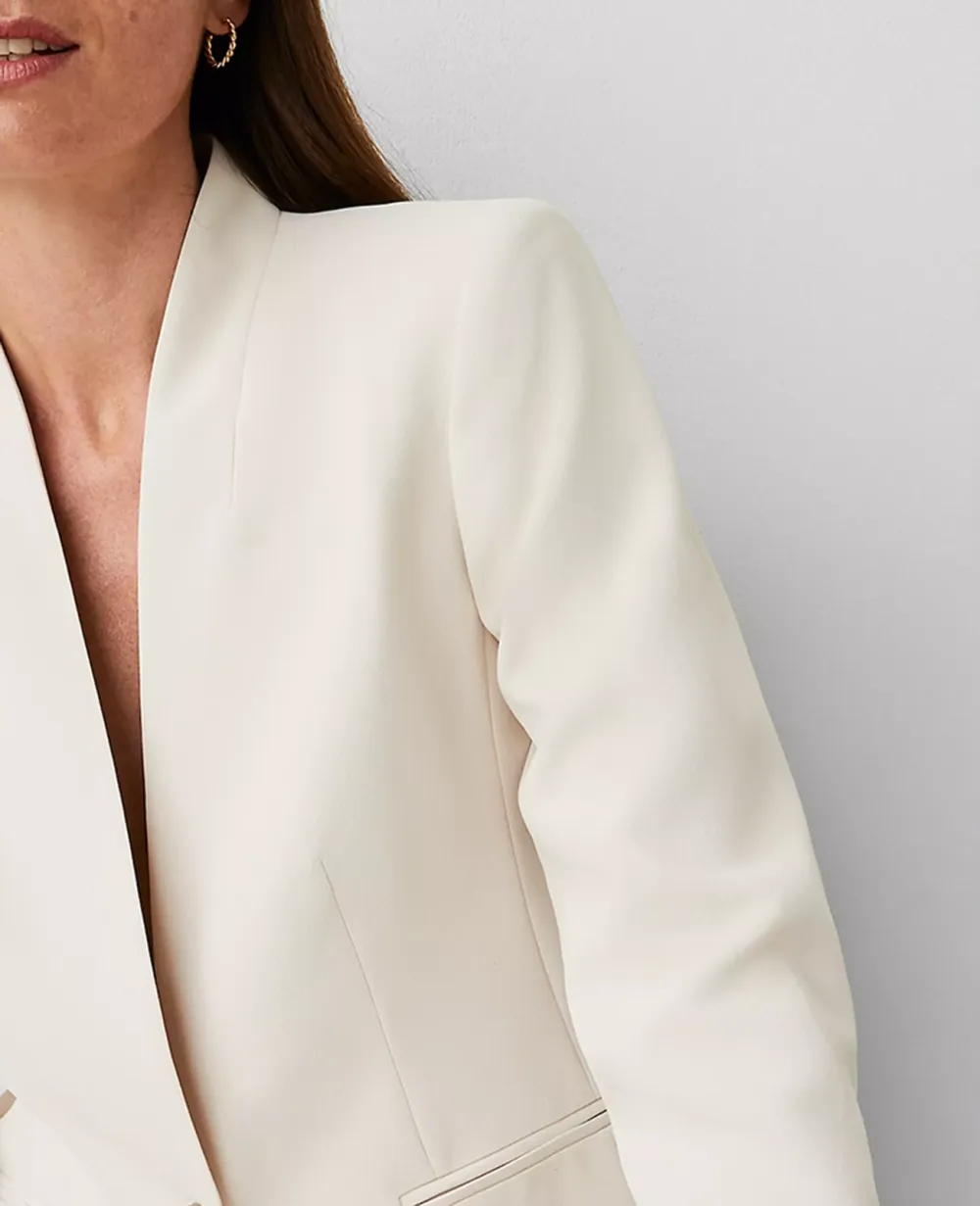 The Long Collarless Blazer In Fluid Crepe