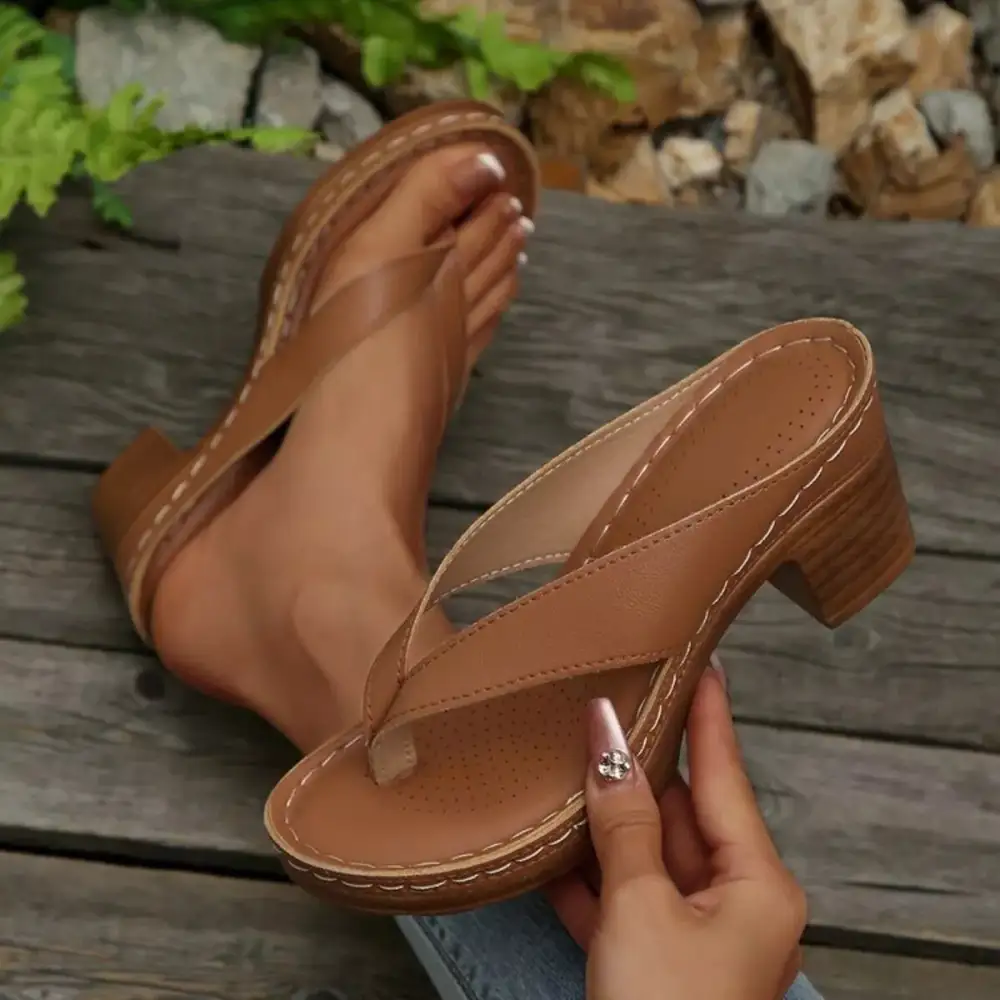 Refined Toe Post Block Heel Sandals