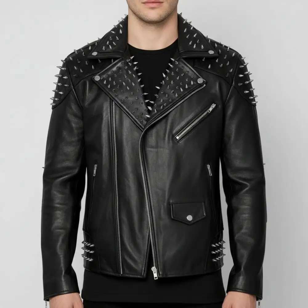Leather Biker Studded Multi Pocket Jacket