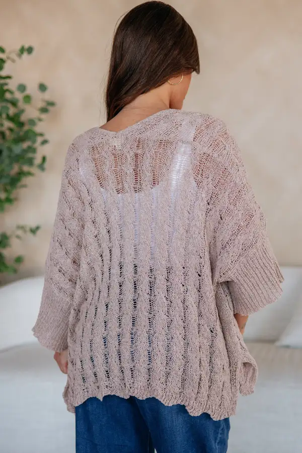 Openwork Pattern Knit Drop Shoulder Open Front Cardigan