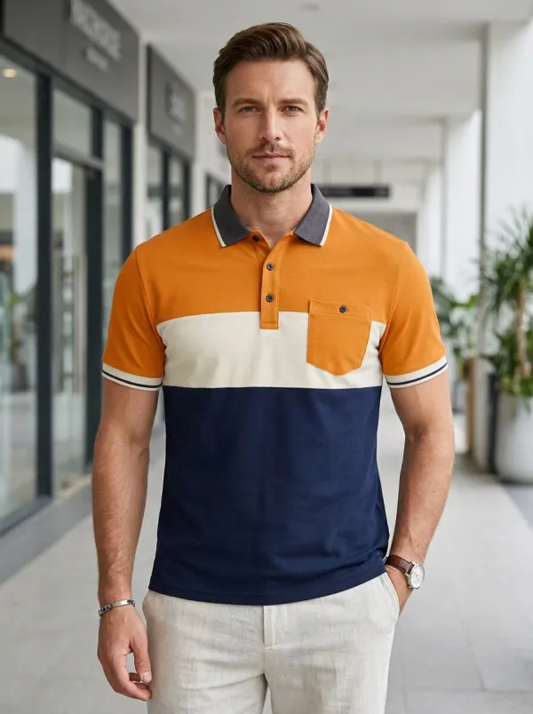 Men's Modern Colorblock Pocket Polo Shirt