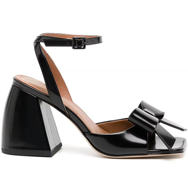 Arlina Black Bow Chunky Heel Sandals