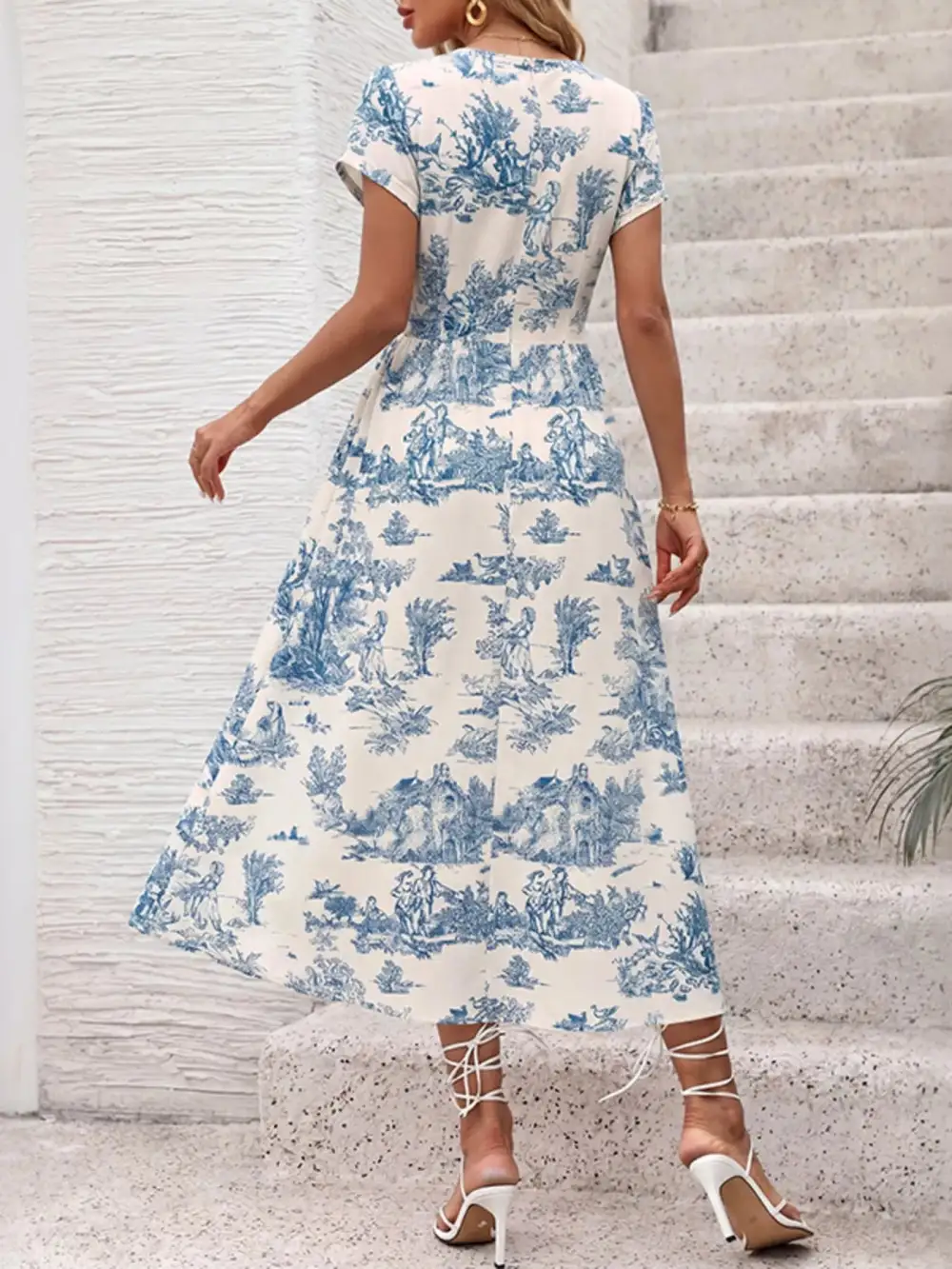 Printed Short Sleeve Midi Dress