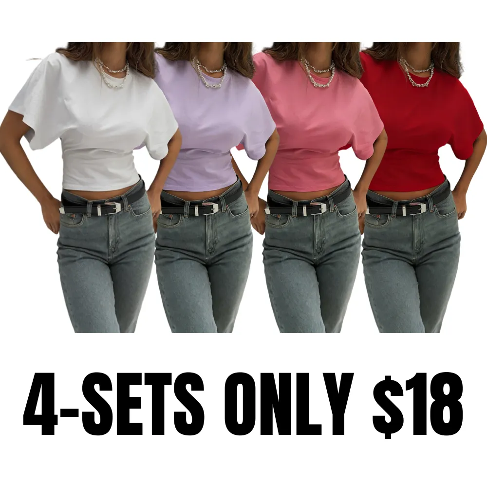 Women's Solid Color Crop Tee, Casual Half Sleeve Round Neck T-shirt