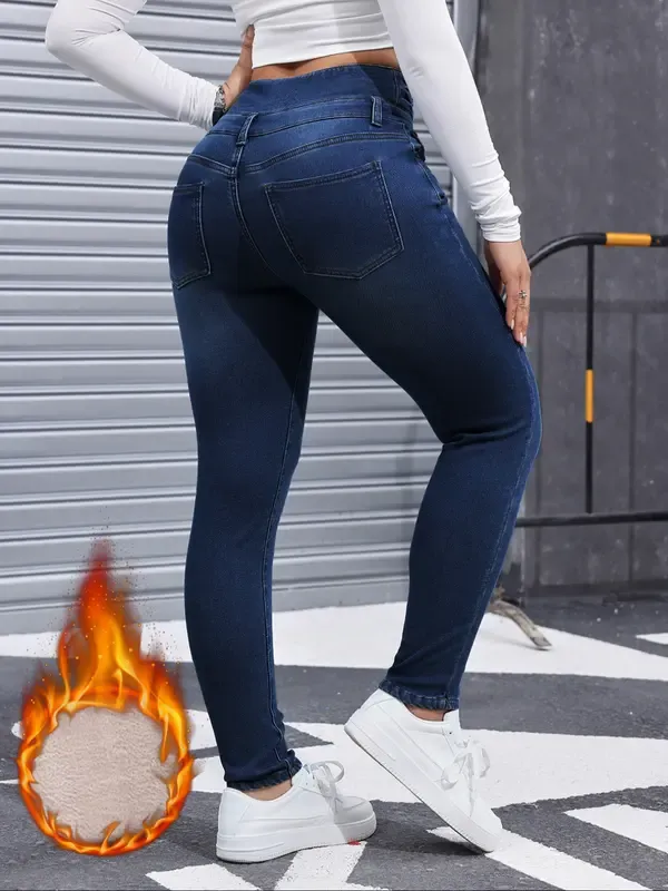 Women's High Elasticity Fleece Lined Thick Denim Jeans&Comfortable Slimming Jeans