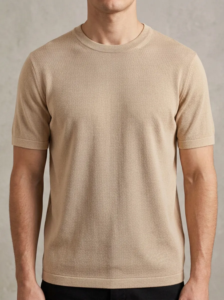 Refined Soft-Texture Men's Knit Crew-Neck T-Shirt