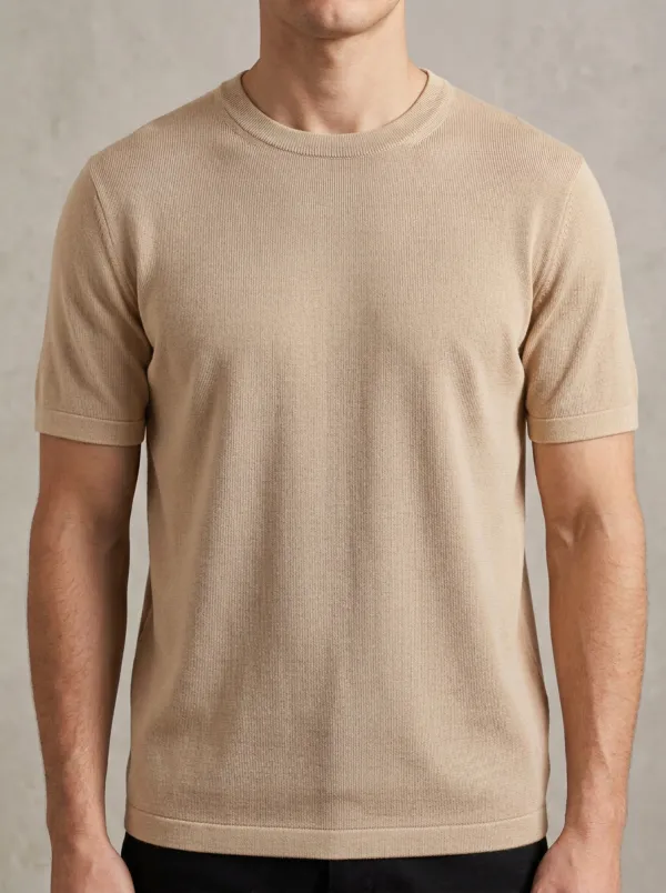 Refined Soft-Texture Men's Knit Crew-Neck T-Shirt