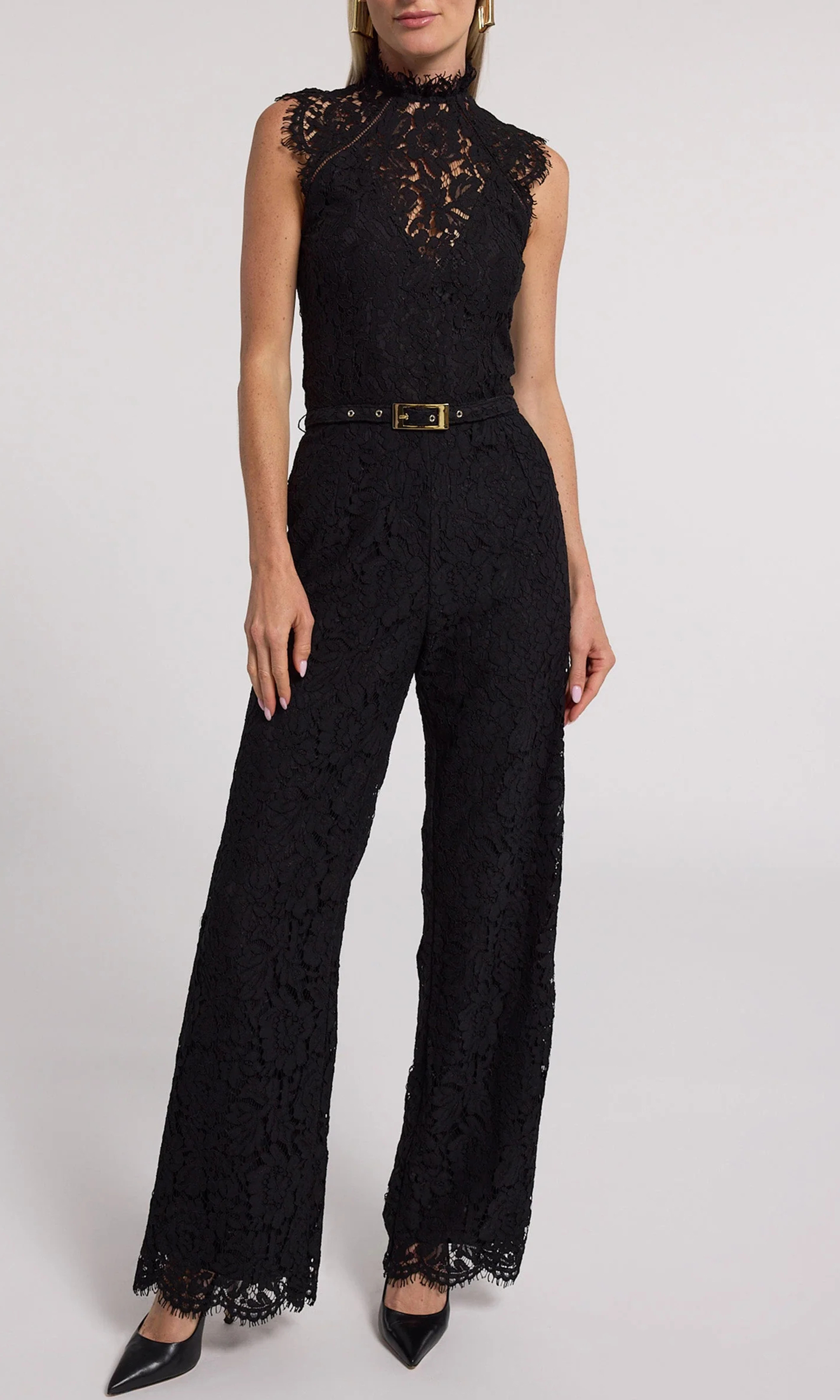 Black Lace Panel Top Jumpsuit