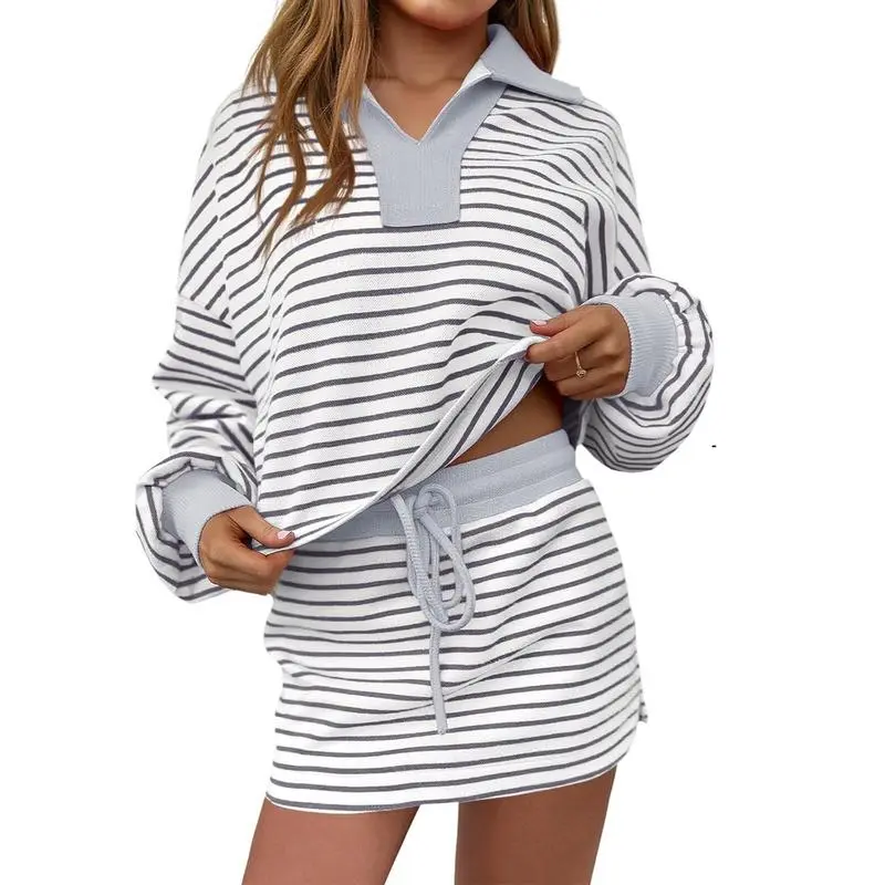 Striped Two-Piece Casual Sweatshirt And Skirt Set