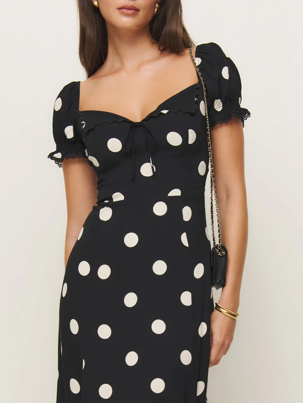 Gingham Puff Sleeve V Neck Maxi Dress