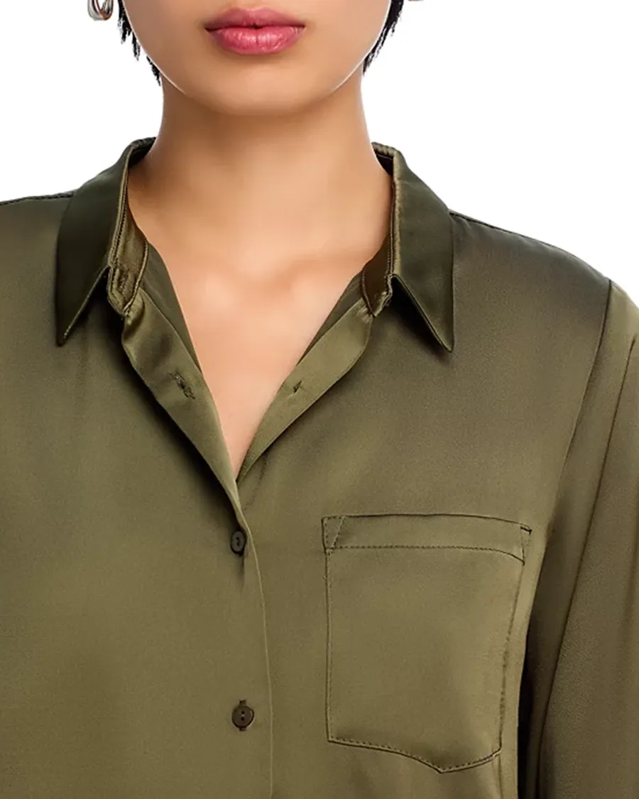 Lapel Satin Button Front Blouse