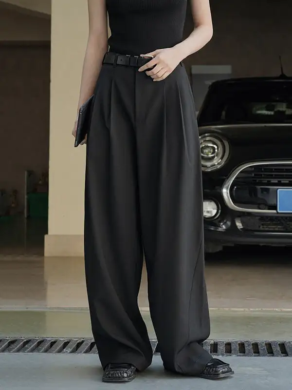 Women's High Waist Pleated Patchwork Loose Fit Pants