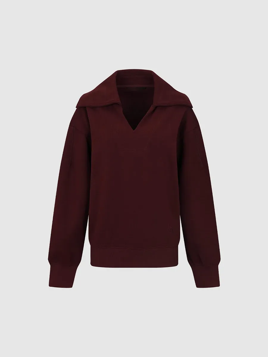 A Light Drak Red V-Neck Casual Sweatshirt For Ladies