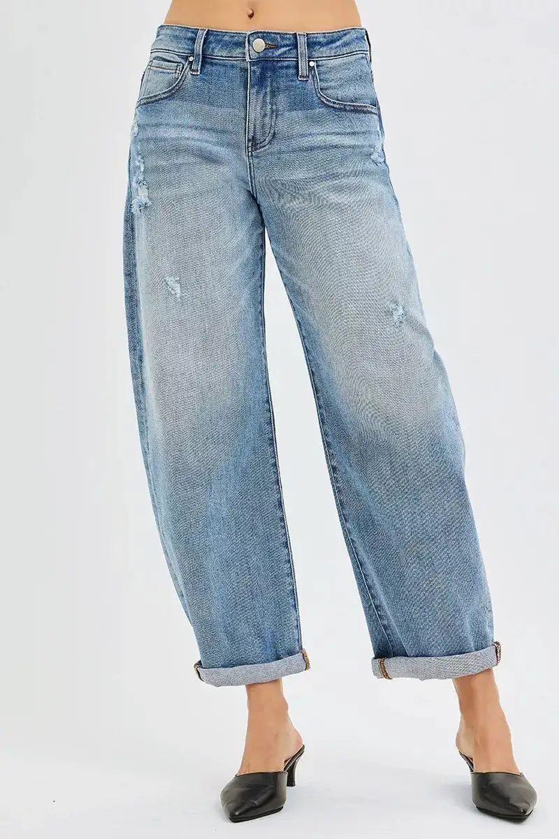 Smooth Barrel Leg Denim Jeans