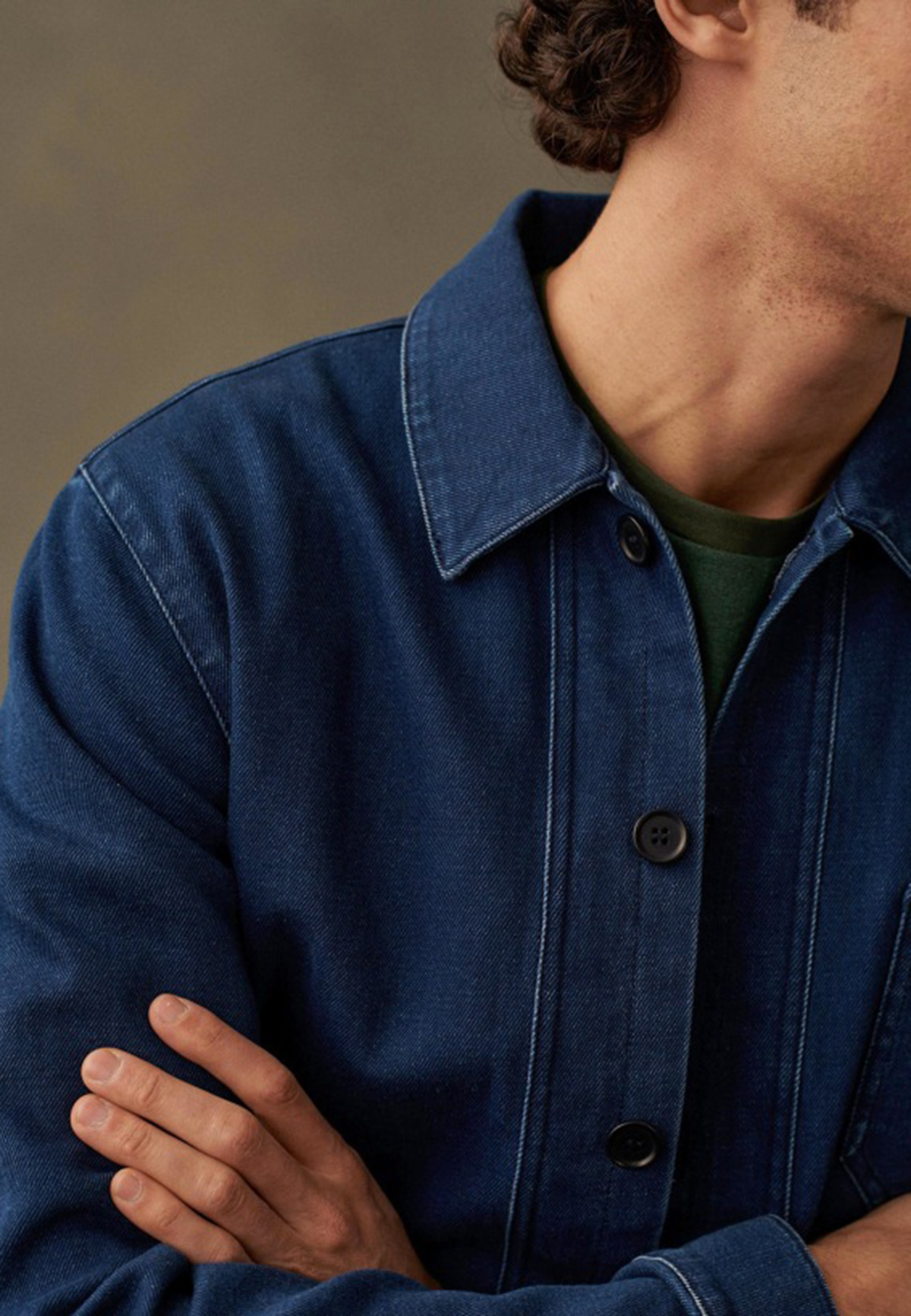 Dark Denim Blue Utility Button Front Jacket
