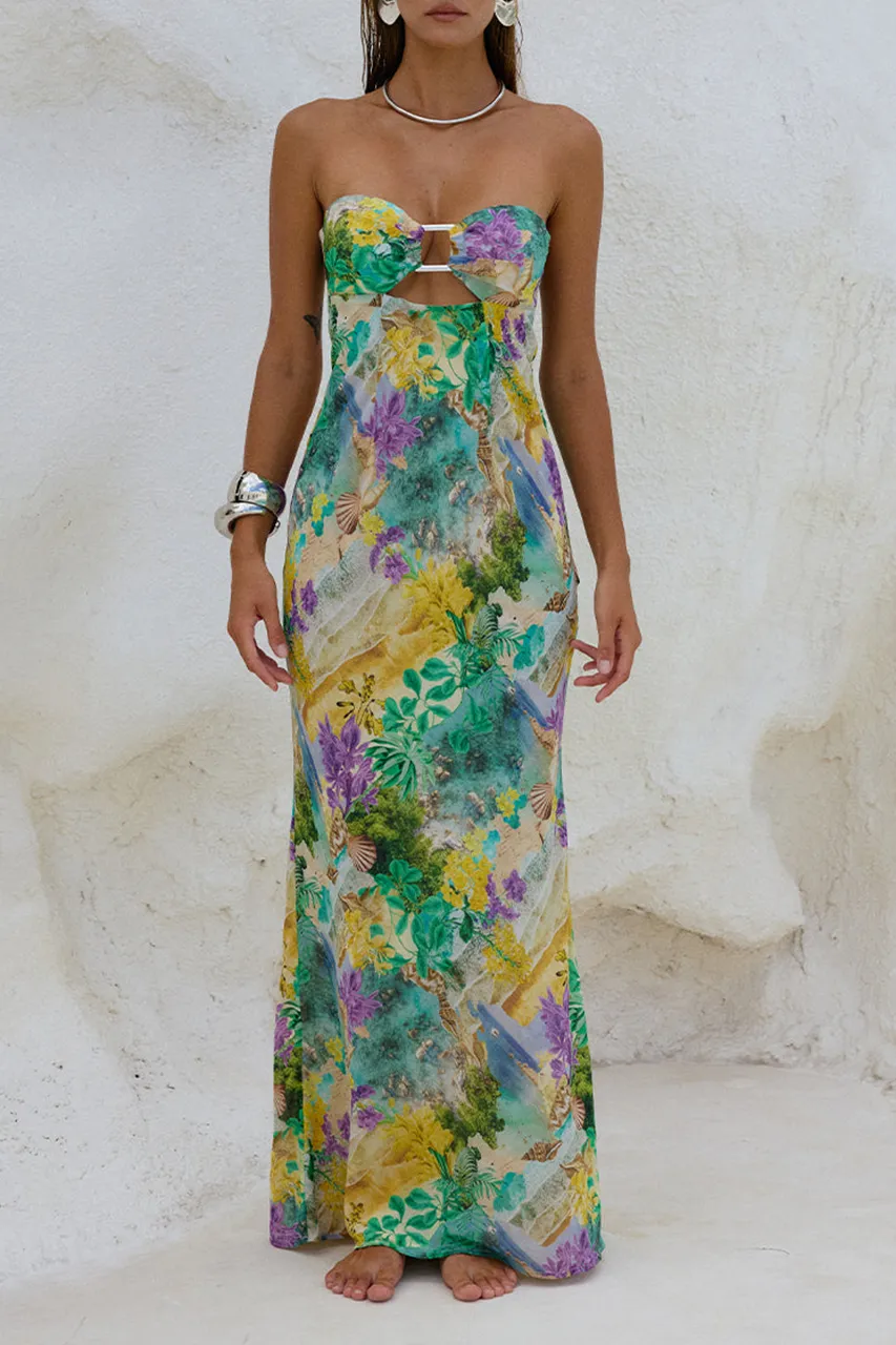 Strapless Color Blocked Maxi Dress