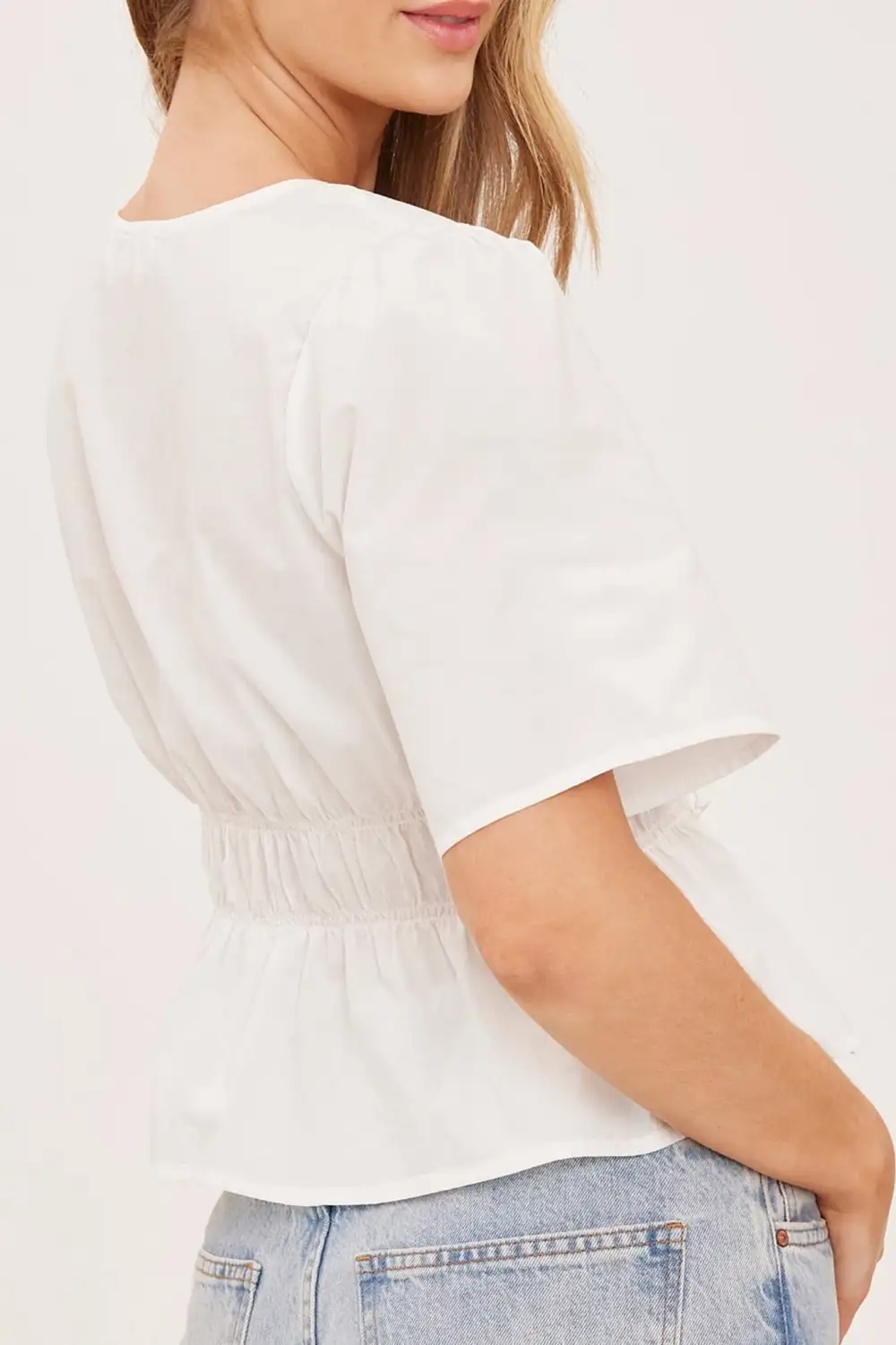 Button Front Smocked Fitted Shirt
