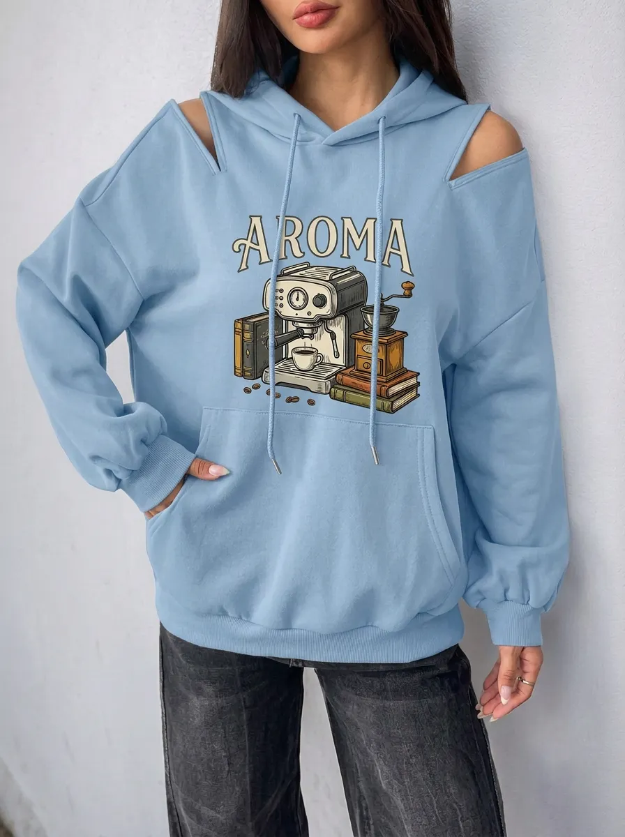 Women's Coffee Lover Aroma Espresso Machine Books Printed Hoodie