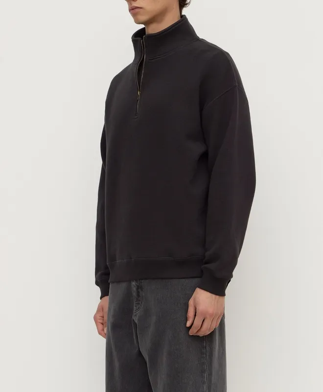 Washed Black Quarter-Zip Funnel Neck Fleece