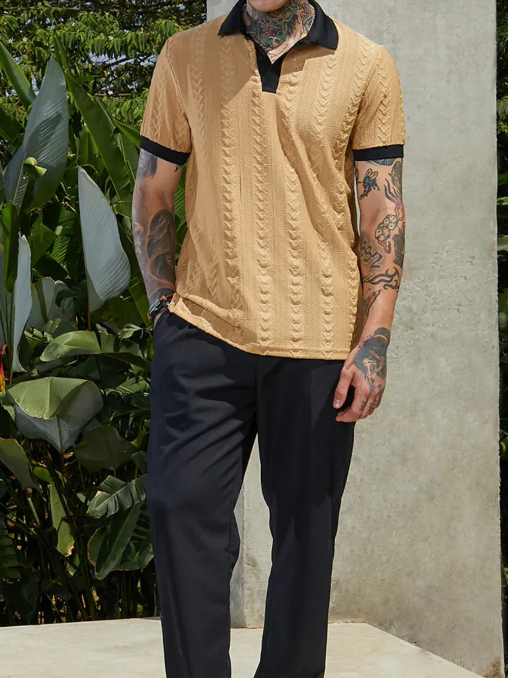 Cable Knit Short Sleeve Polo Shirt