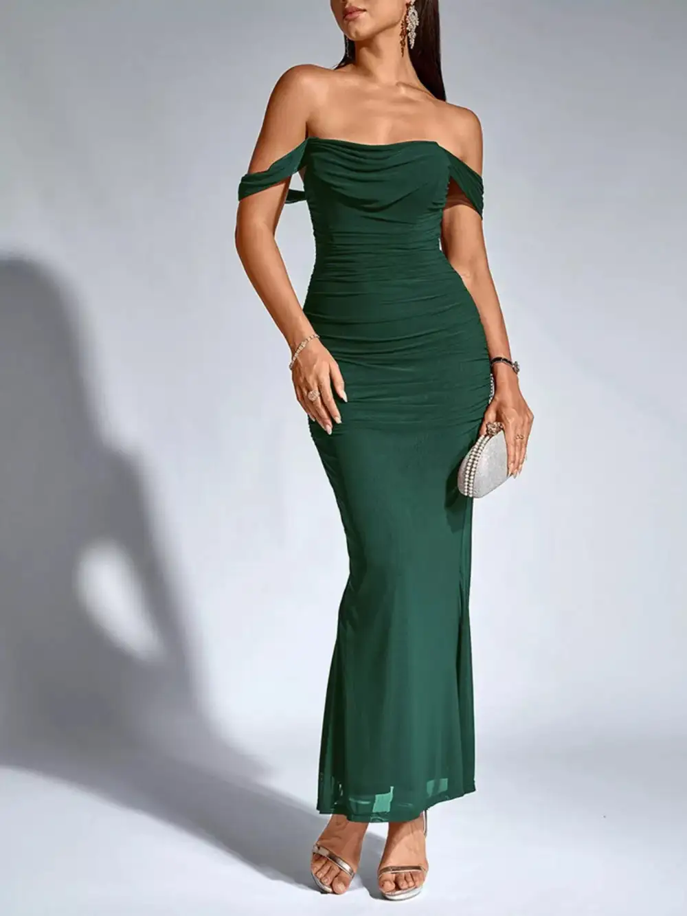 Structured Shape Ruched Maxi Dress