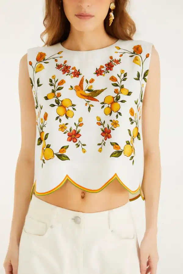 Embroidered Floral Button-Front Tank Top