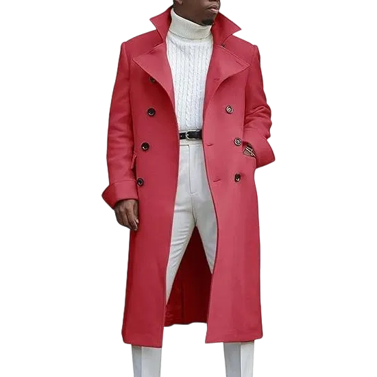 Men's Notch Lapel Double Breasted Long Trench Coat Casual Cotton Blend Peacoat