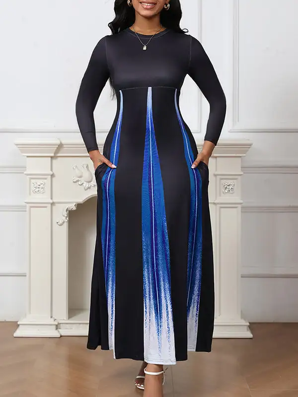 Gradient Printed Neck Maxi Dress