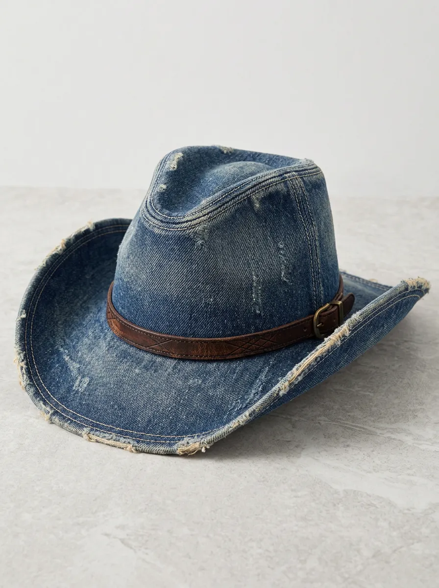 Classic Leather Look Curved Brim Weathered Look Men's Cowboy Hat
