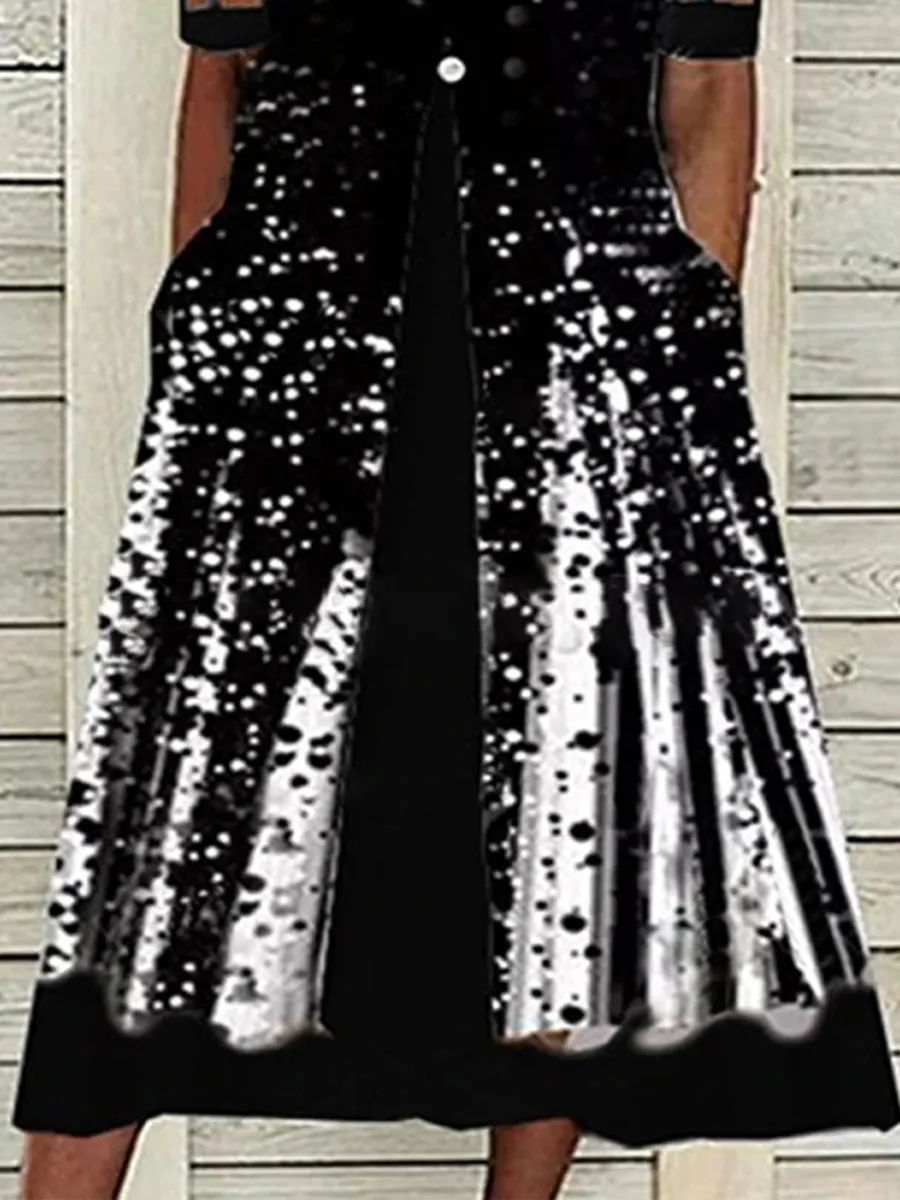 V-neck Casual Loose Gradient Print Short Sleeve Midi Dress