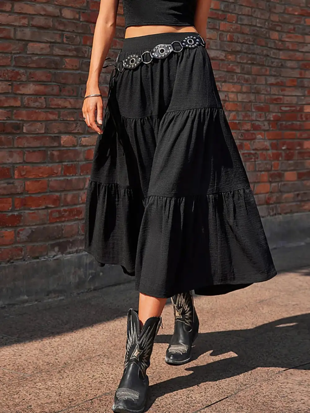 Relaxed Ruched Tiered Skirt
