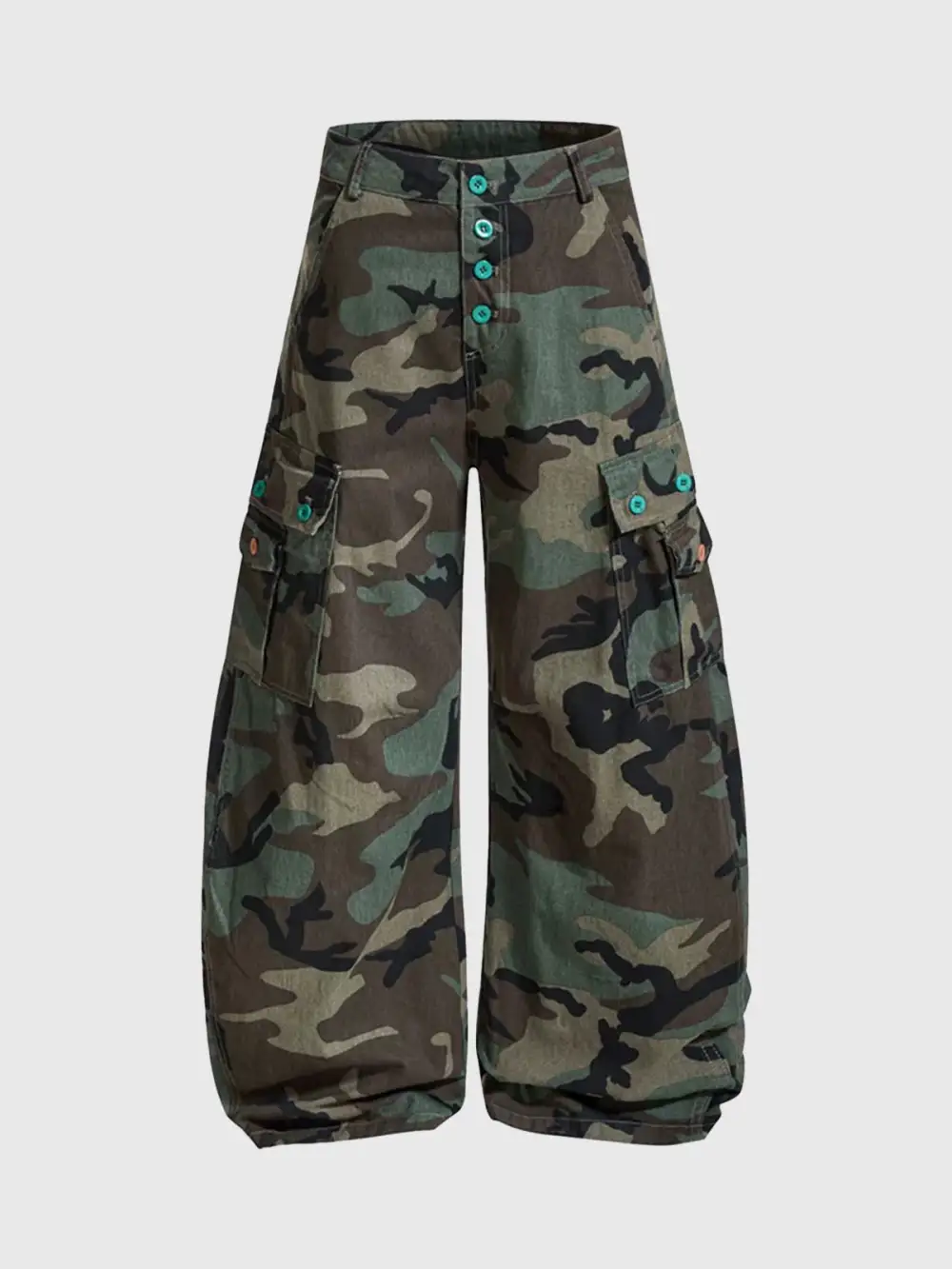 Curved-Cut Camouflage Contrast-Detail Utility Pants