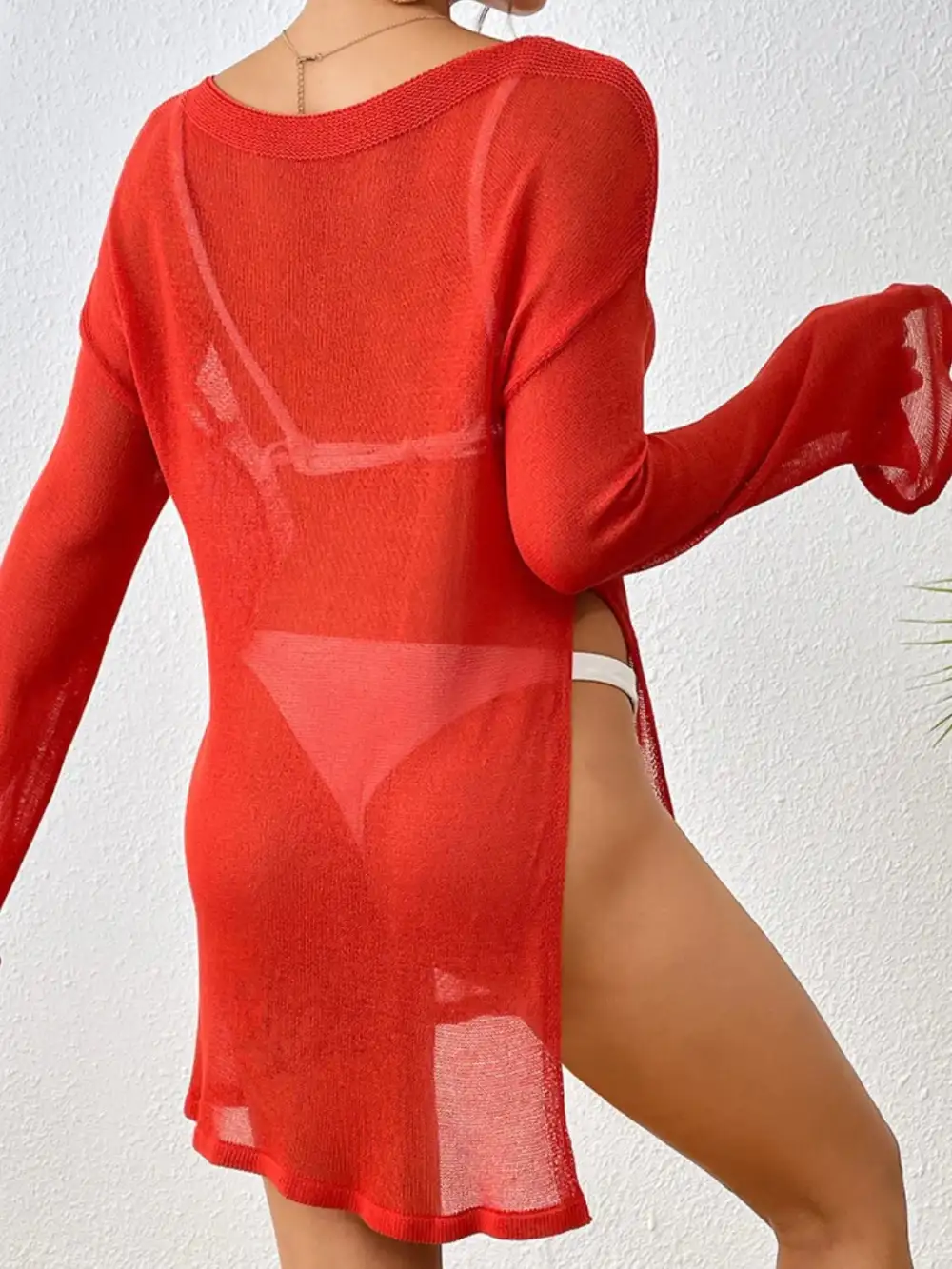 Round Neck Slit Swim Cover Up