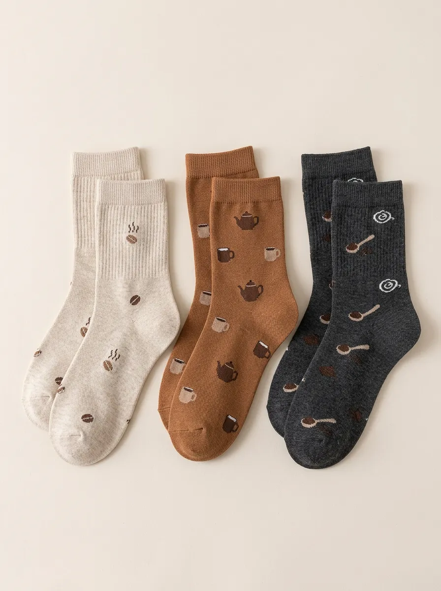 Women's Coffee Bean Crew Socks Three Pair Set