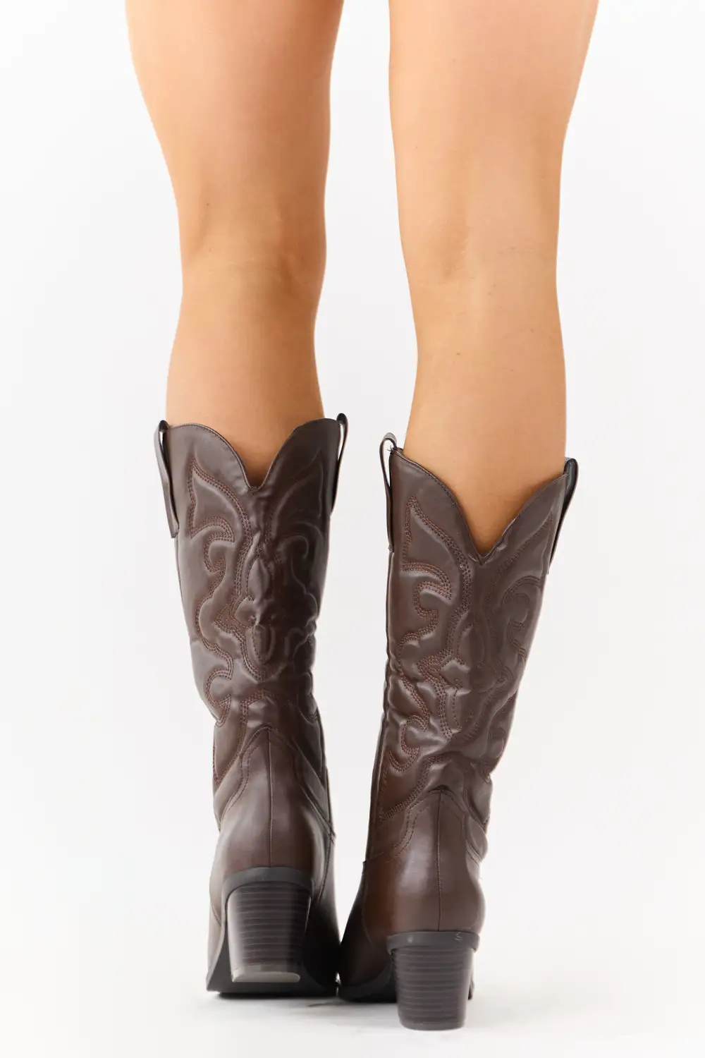 Chocolate Faux Leather Embroidered Cowboy Boots