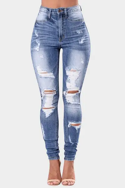 Distressed Skinny Plus Denim Jeans