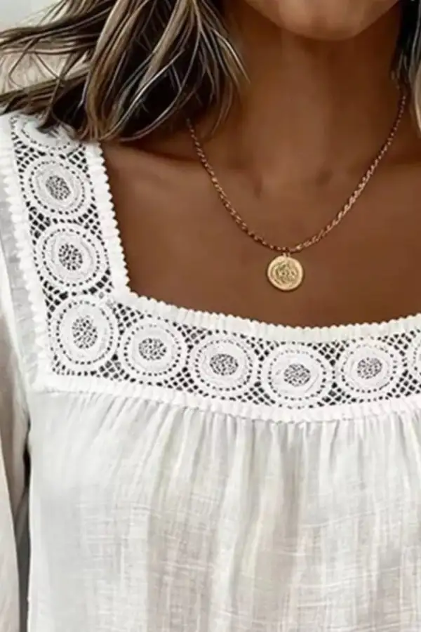 Crochet Trim Square Neck Blouse