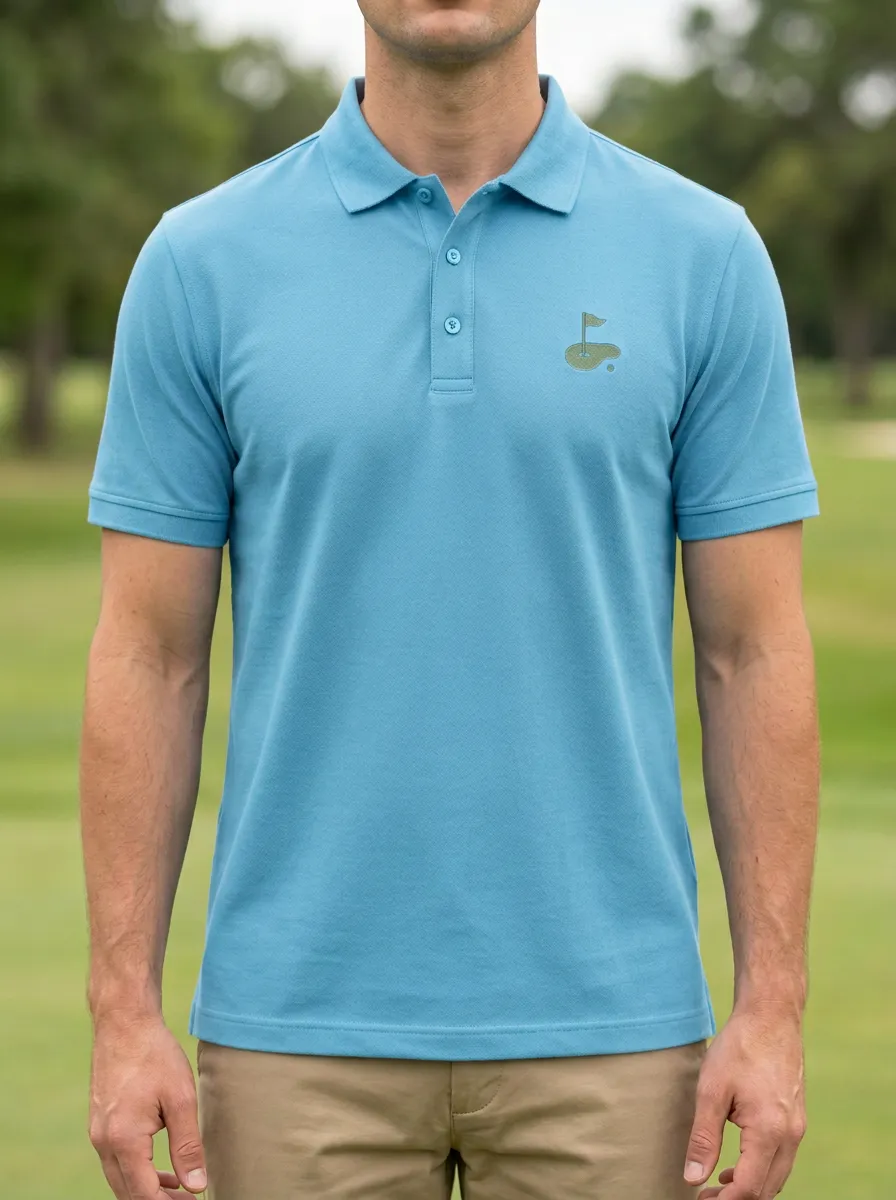 Course Flag-Motif Golf Polo Shirt